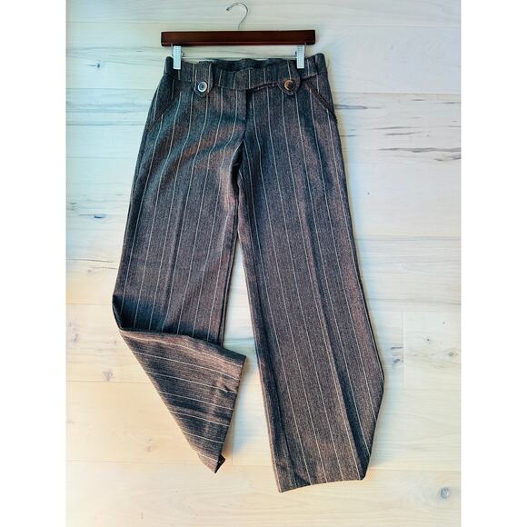 Y2K Low Rise Pinstriped Cropped Pants Brown SZ 6 Low Waist Size 30" Indie Vibes - Picture 3 of 11